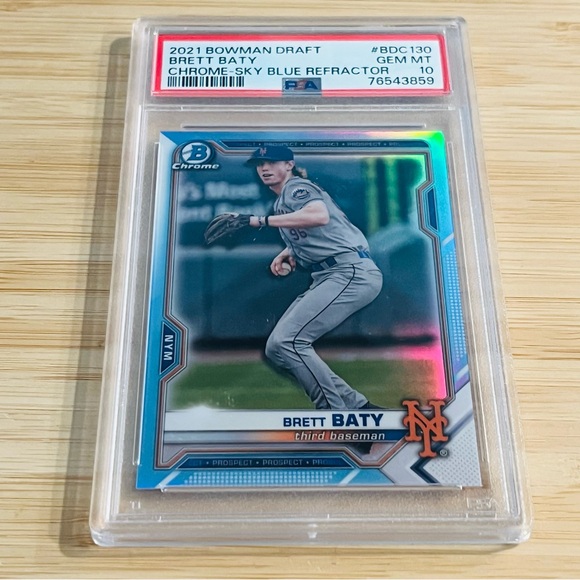 BRETT BATY 2021 Bowman Chrome Draft Sky Blue Refractor Rookie RC Graded PSA 10 - Picture 2 of 3